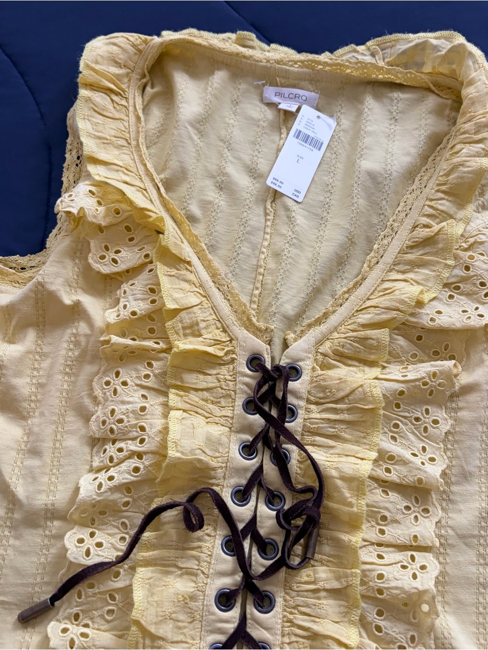 Anthropologie Pilcro Eyelet Ruffle Tank in Lemongrass - Picture 4 of 13